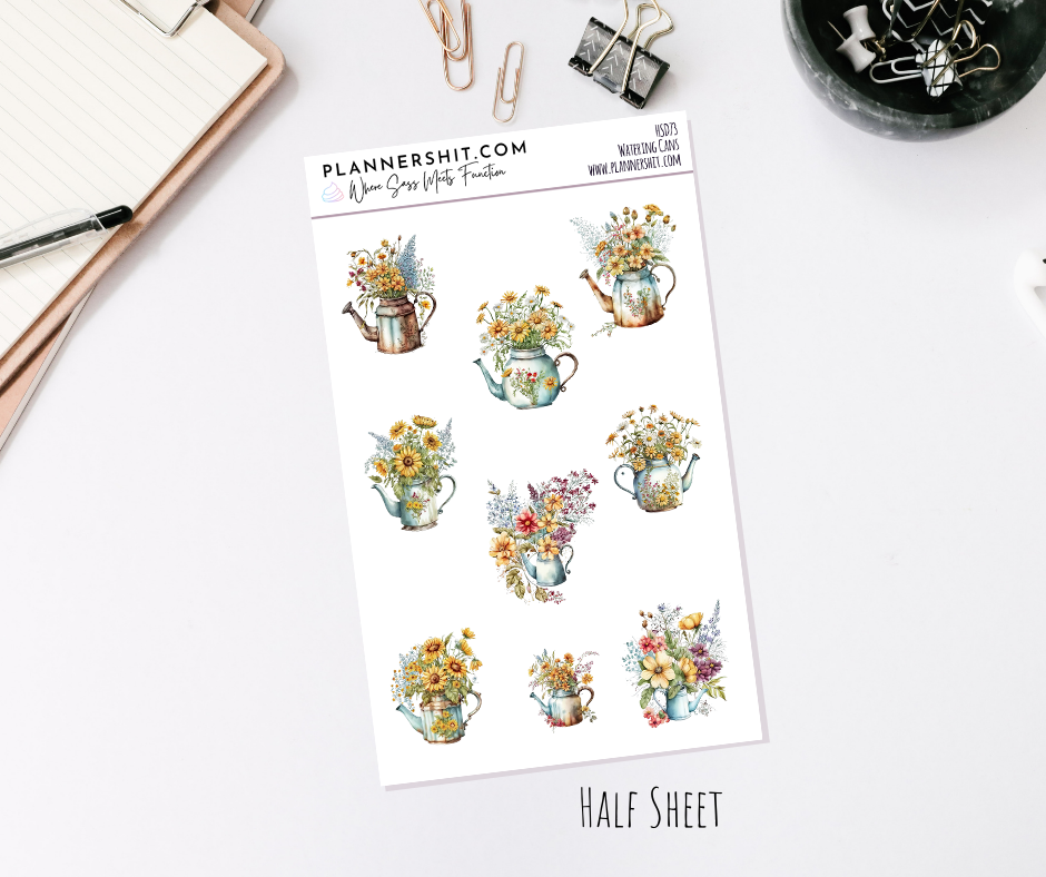 Half Sheet Planner Stickers - Watering Cans