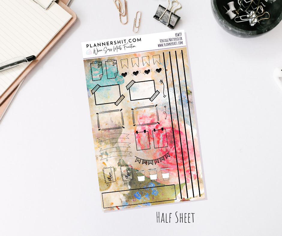 Half Sheet Planner Stickers - Vintage Watercolor - Functional