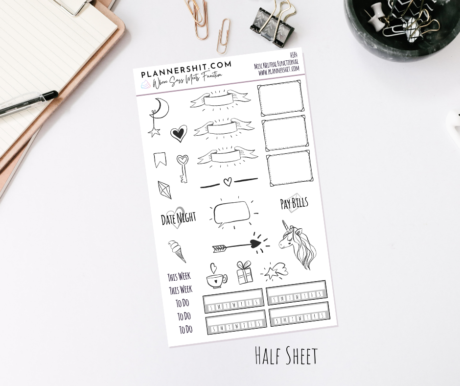 Half Sheet Planner Stickers - Misc Neutral Functional