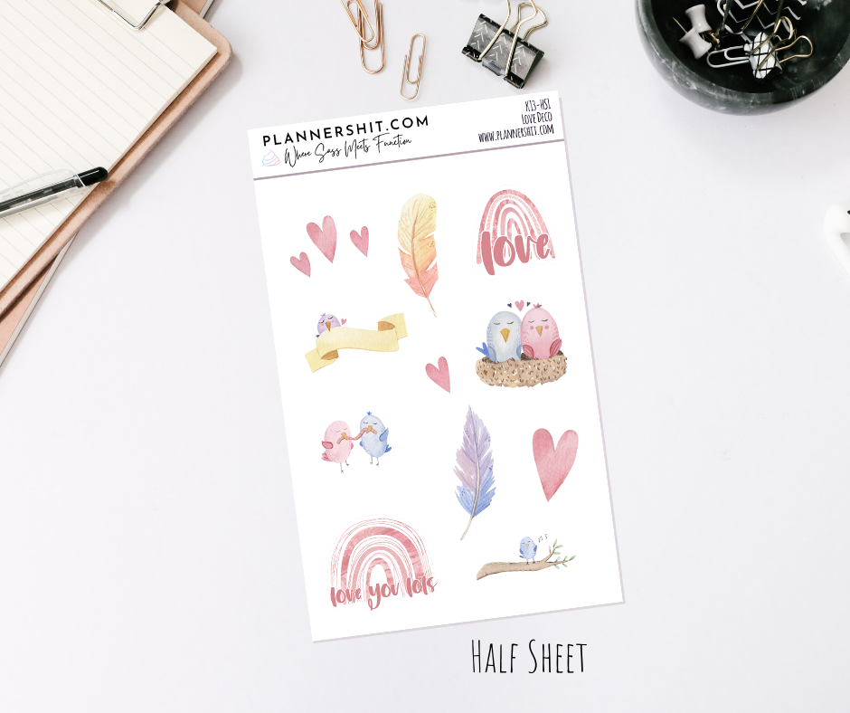 Half Sheet Planner Stickers - Love Deco
