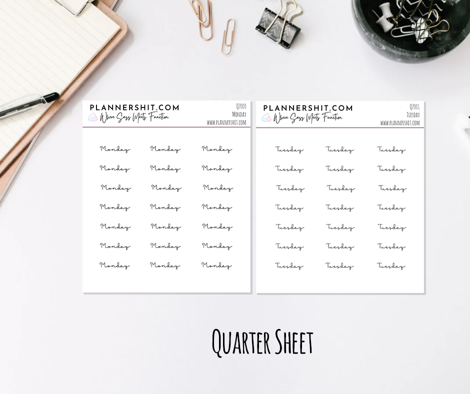 Quarter Sheet Scripts - Days of the Week