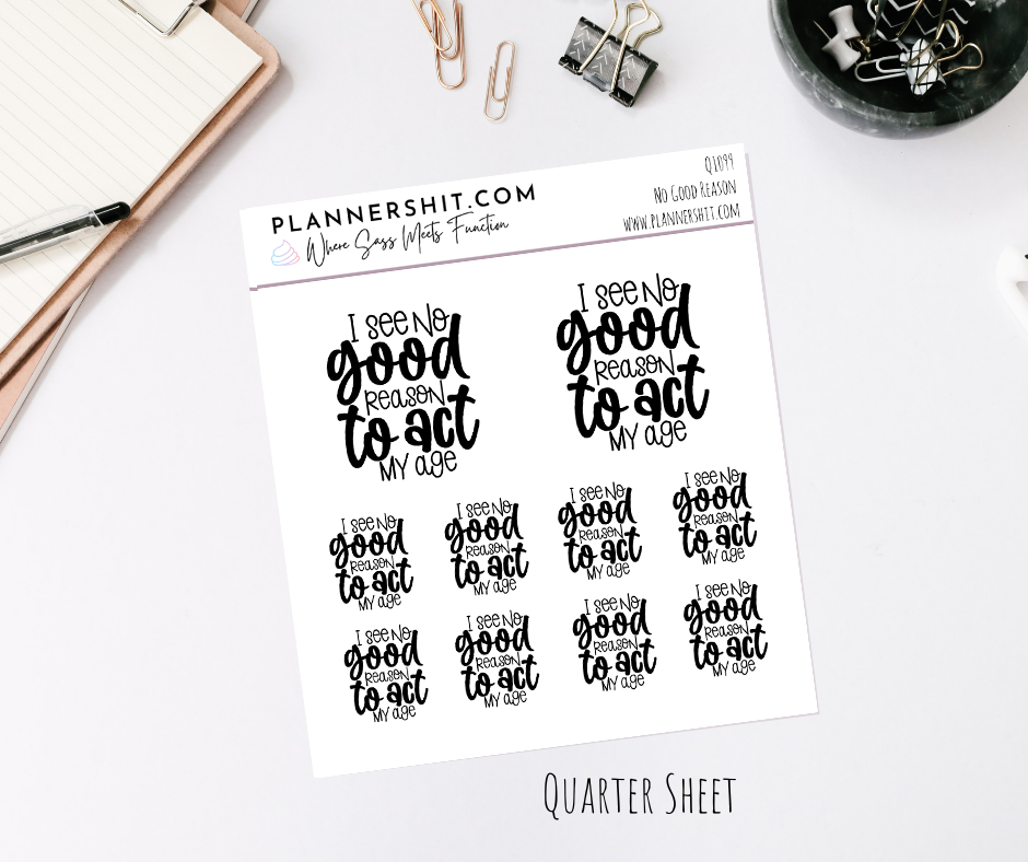 Quarter Sheet Planner Stickers - No Good Reason