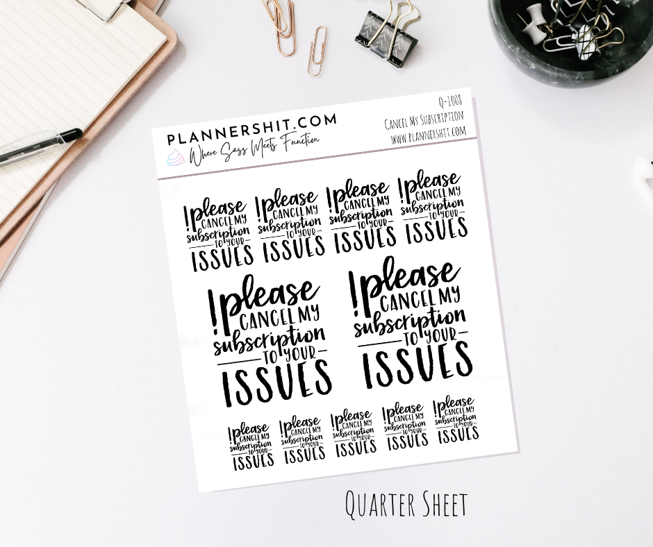 Quarter Sheet Planner Stickers - Cancel My Subscription