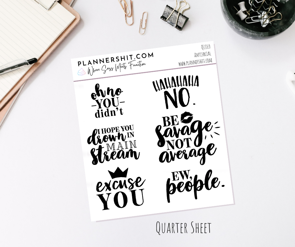 Quarter Sheet Planner Stickers - Anti Social