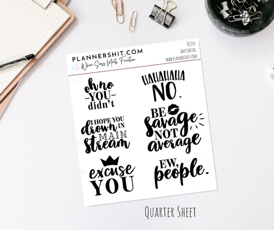 Quarter Sheet Planner Stickers - Anti Social