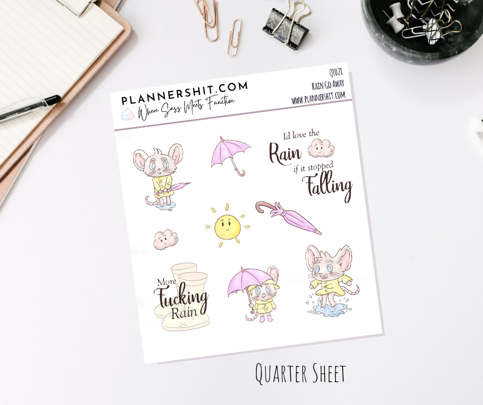 Quarter Sheet Planner Stickers - Rain Go Away