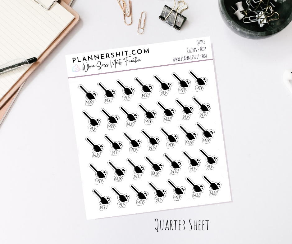 Quarter Sheet Planner Stickers - Chores - Mop