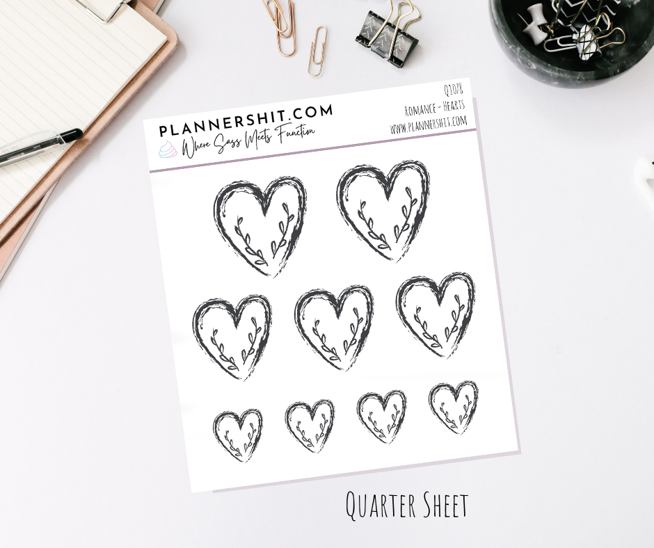 Quarter Sheet Planner Stickers - Romance Hearts