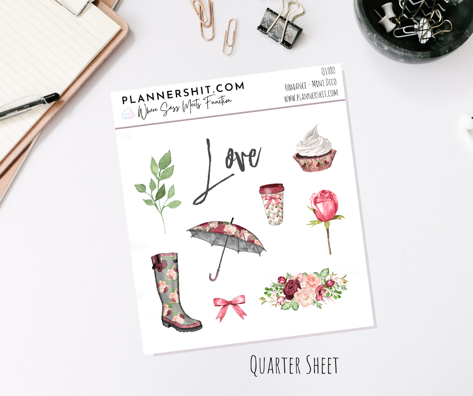 Quarter Sheet Planner Stickers - Romance - Mini Deco