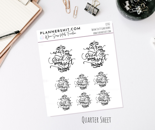 Quarter Sheet Planner Stickers - Warm Tea & Good Books