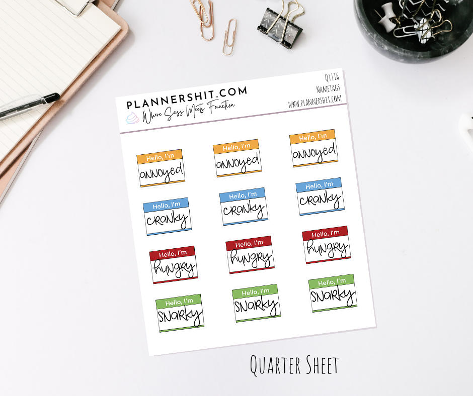 Quarter Sheet Planner Stickers - Nametags