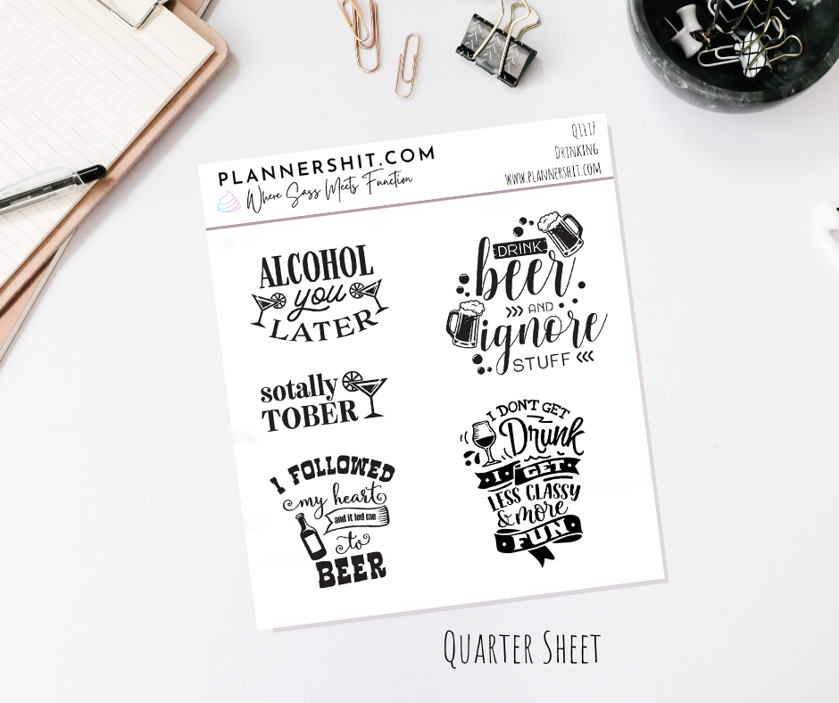 Quarter Sheet Planner Stickers - Drinking