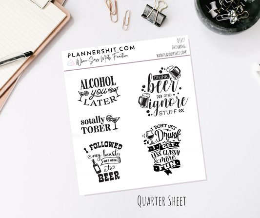 Quarter Sheet Planner Stickers - Drinking