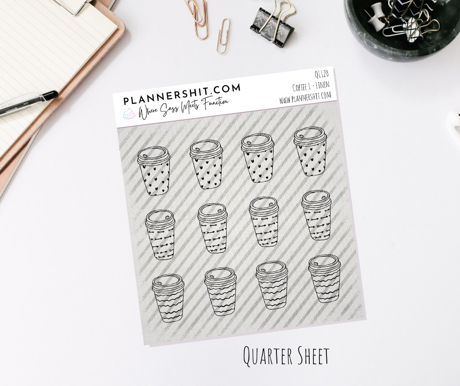 Quarter Sheet Planner Stickers - Coffee 1- Linen