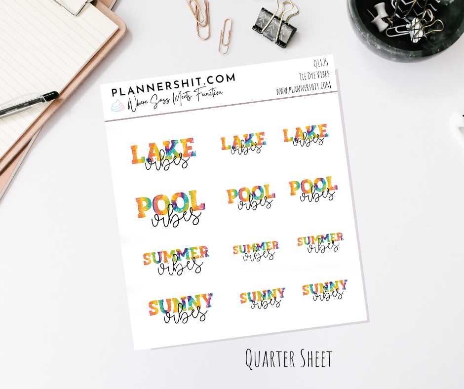Quarter Sheet Planner Stickers - Tie Dye Vibes