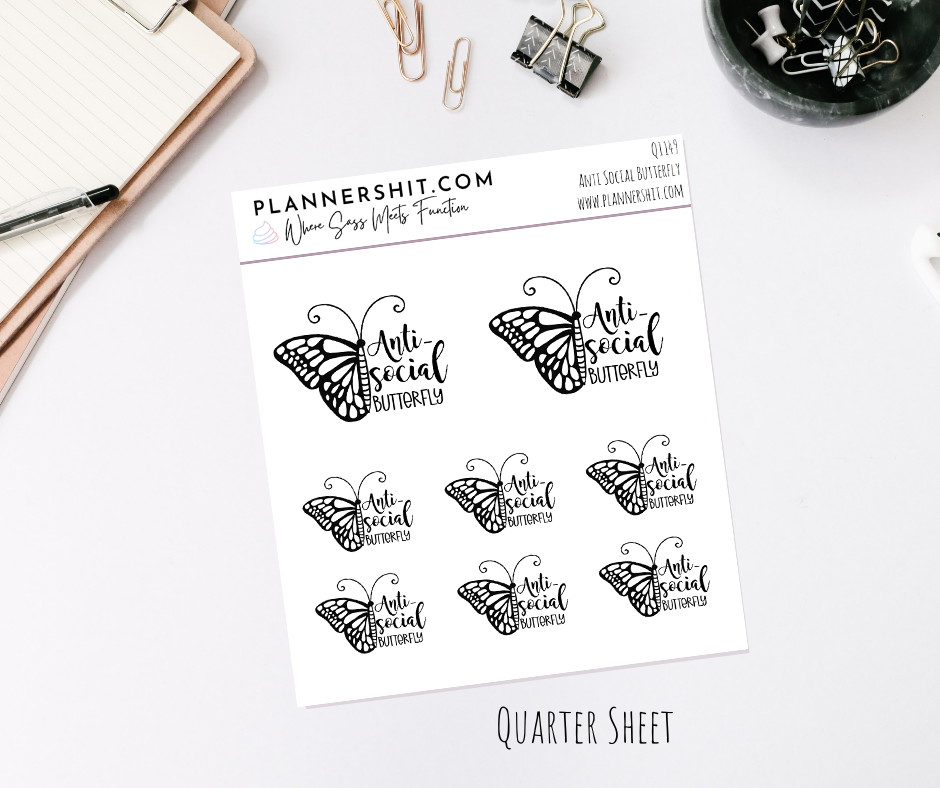 Quarter Sheet Planner Stickers - Anti Social Butterfly