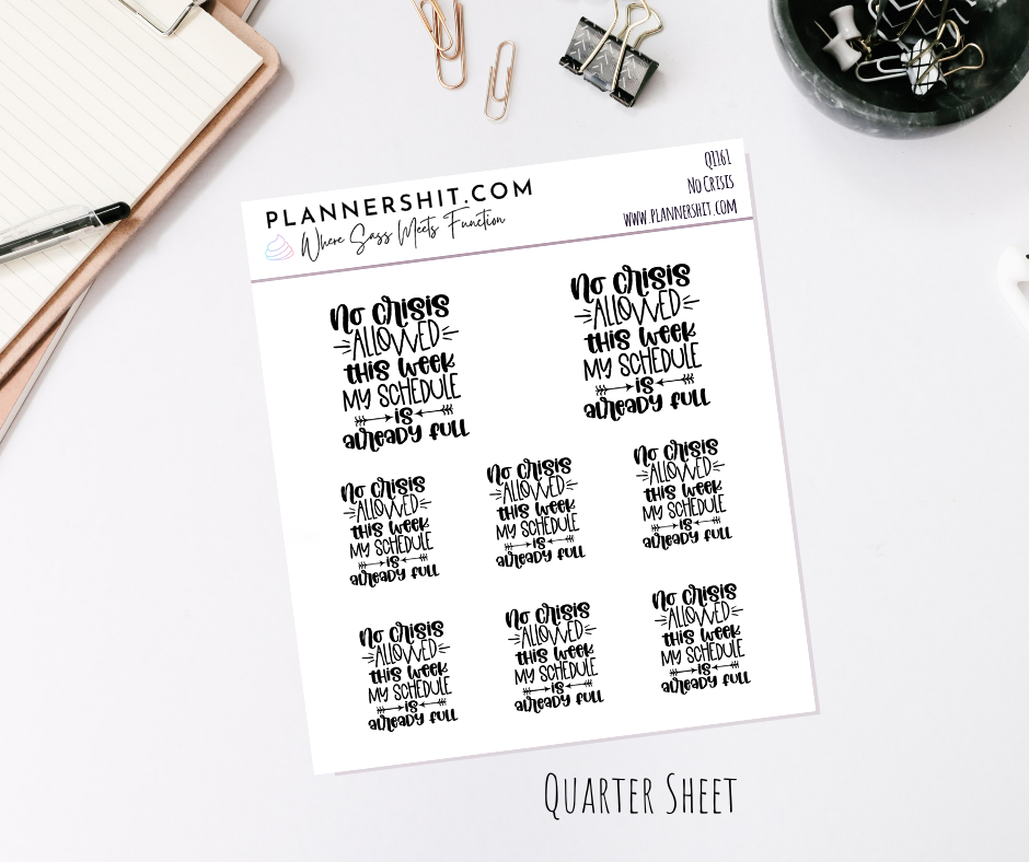 Quarter Sheet Planner Stickers - No Crisis