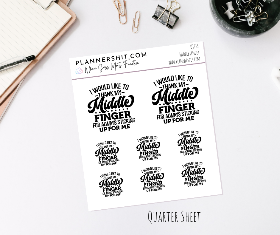 Quarter Sheet Planner Stickers - Middle Finger