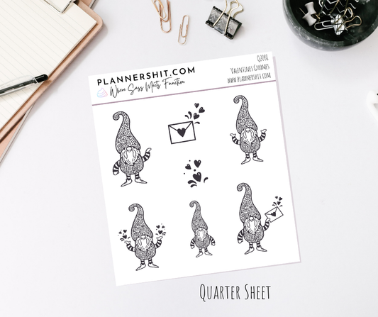 Quarter Sheet Planner Stickers - Valentine Gnomes