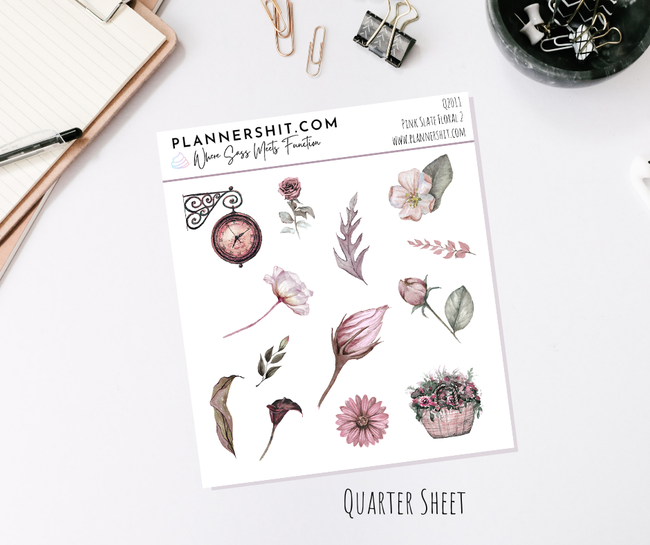 Quarter Sheet Planner Stickers - Pink Slate Floral 2