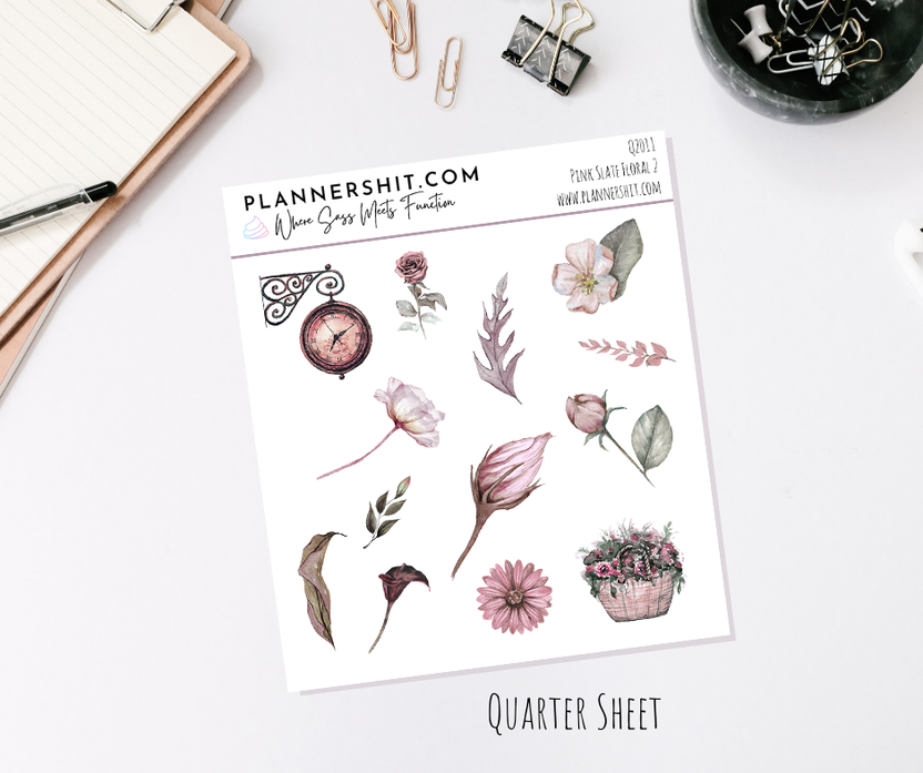 Quarter Sheet Planner Stickers - Pink Slate Floral 2 – PlannerShit.com
