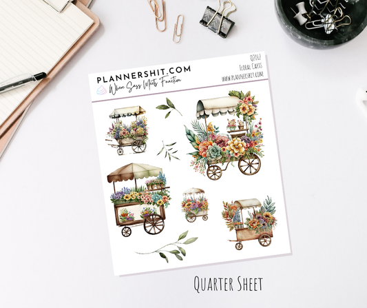 Quarter Sheet Planner Stickers - Floral Carts