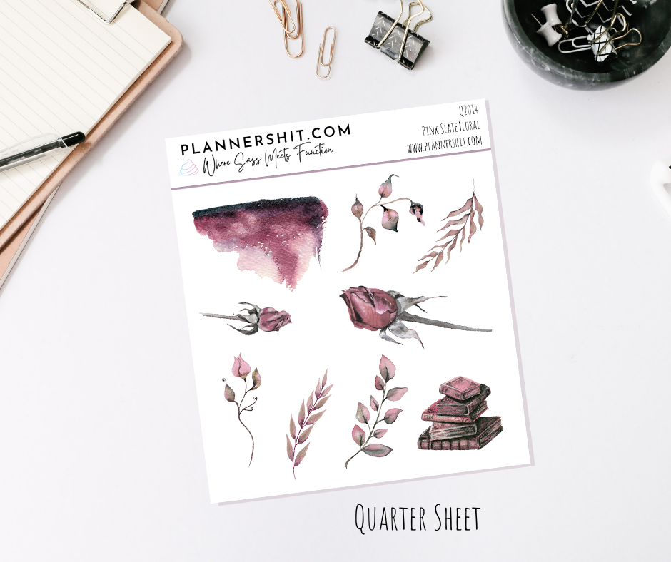 Quarter Sheet Planner Stickers - Pink Slate Floral