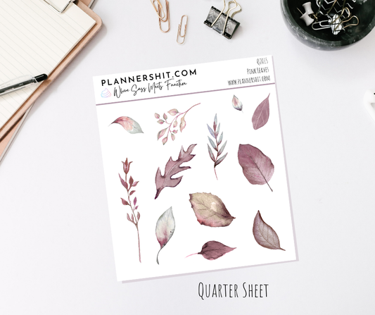 Quarter Sheet Planner Stickers - Pink Leaves