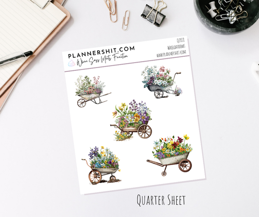 Quarter Sheet Planner Stickers - Wheelbarrows