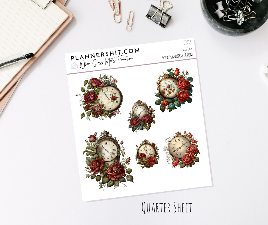 Quarter Sheet Planner Stickers - Clocks