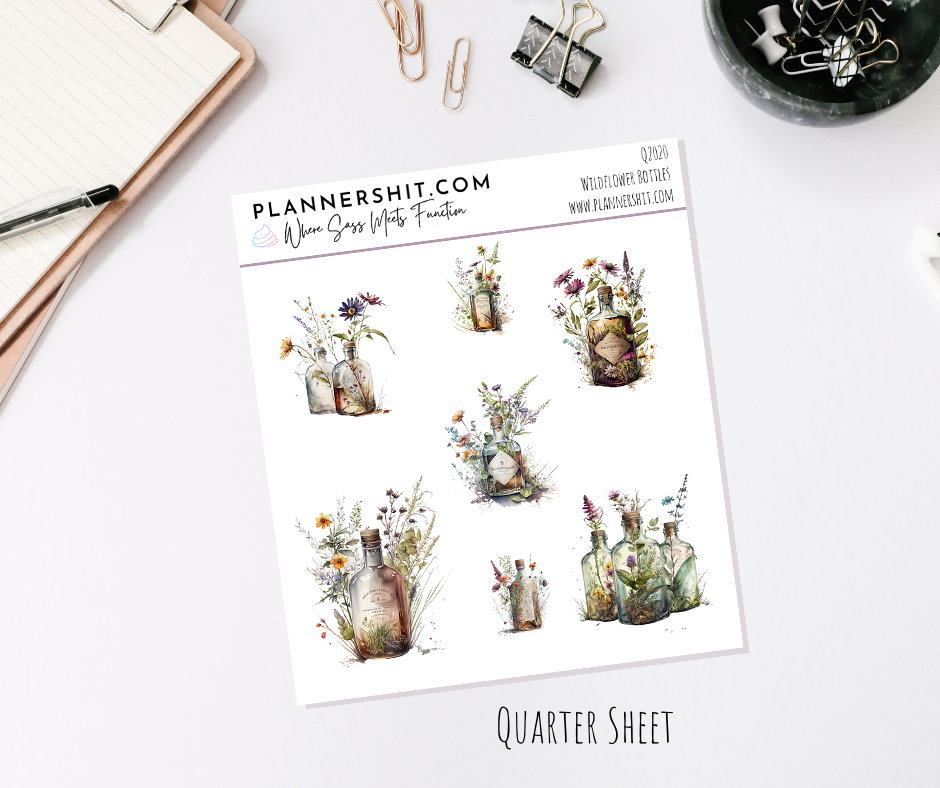 Quarter Sheet Planner Stickers - Wildflower Bottles