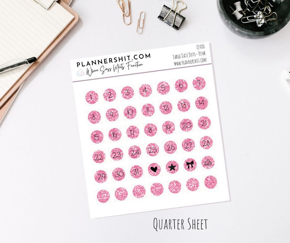 Functional Quarter Sheet - Large Date Covers - Pink
