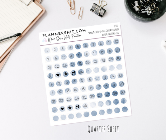 Functional Quarter Sheet - Small Date Covers - Blue Gray Watercolor