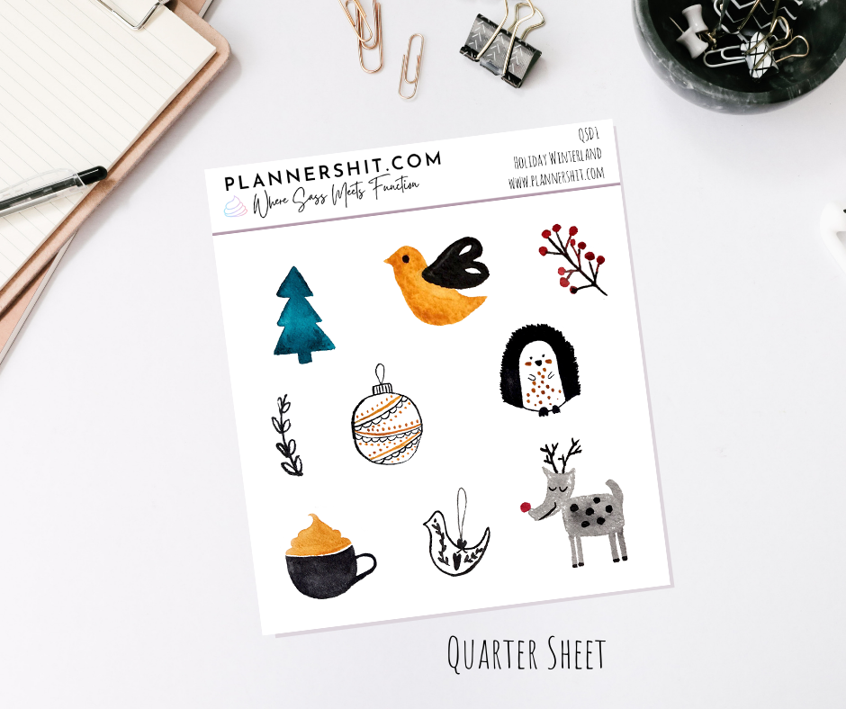 Quarter Sheet Planner Stickers - Holiday Winterland