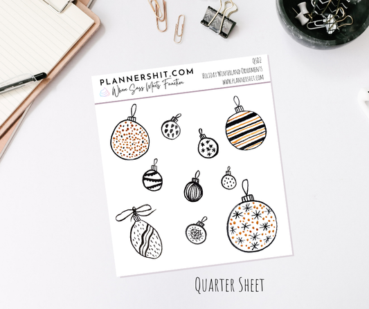 Quarter Sheet Planner Stickers - Holiday Winterland Ornaments