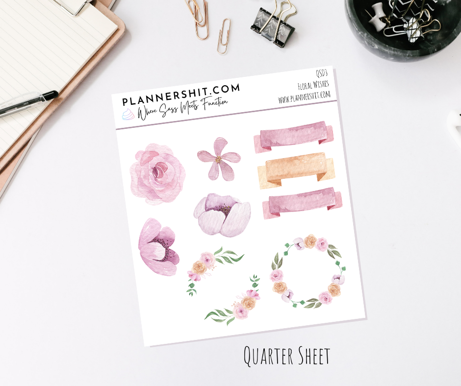 Quarter Sheet Planner Stickers - Floral Wishes