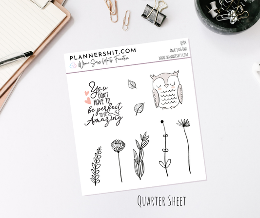 Quarter Sheet Planner Stickers - Amazing Owl
