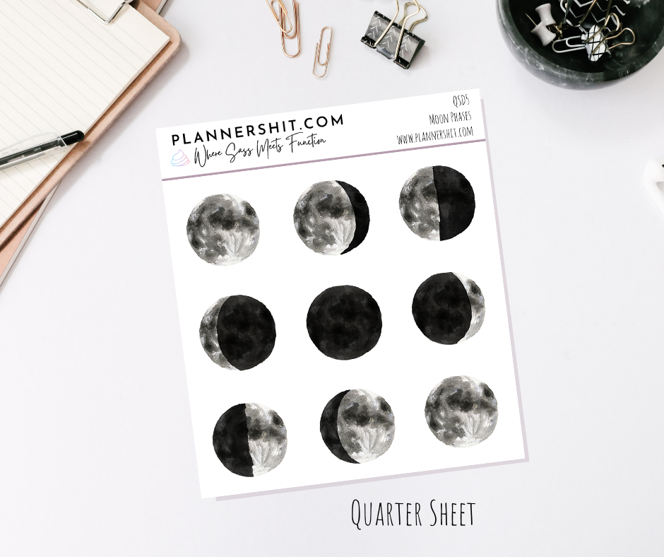 Quarter Sheet Planner Stickers - Moon Phases