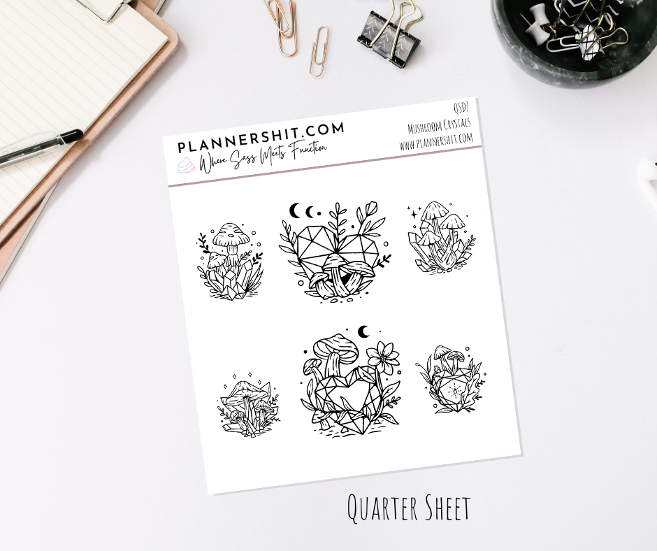 Quarter Sheet Planner Stickers - Mushroom Crystals